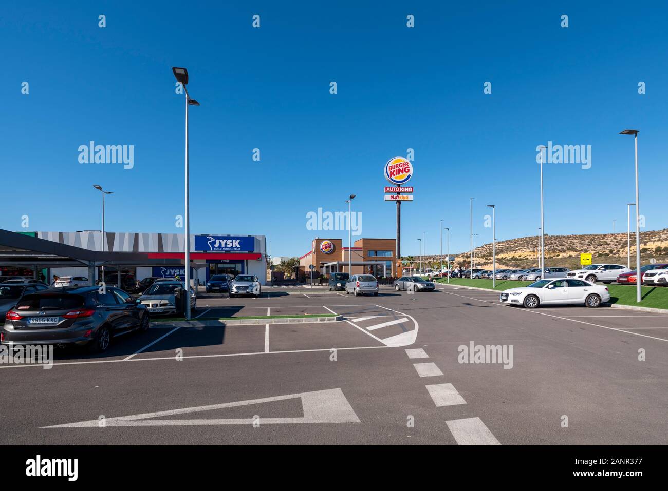 Mazarron Park retail estate in Mazarron, Murcia, Costa Calida, Spain, EU. Area is a popular settlement for British ex pats in Spain. New. Burger King Stock Photo