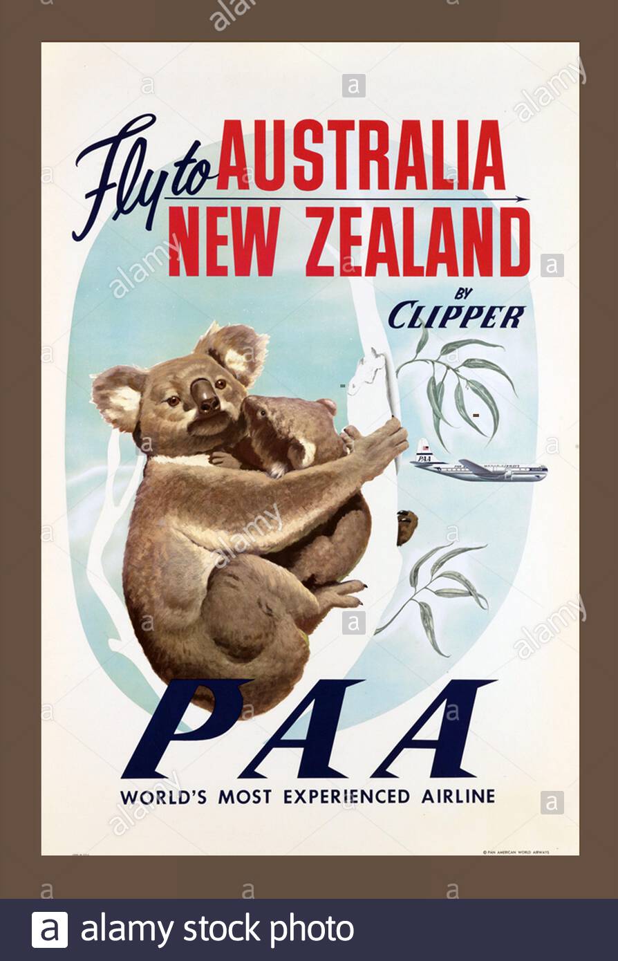 Australia Kangaroo Mother and Baby Vintage Travel Art Poster Advertisement