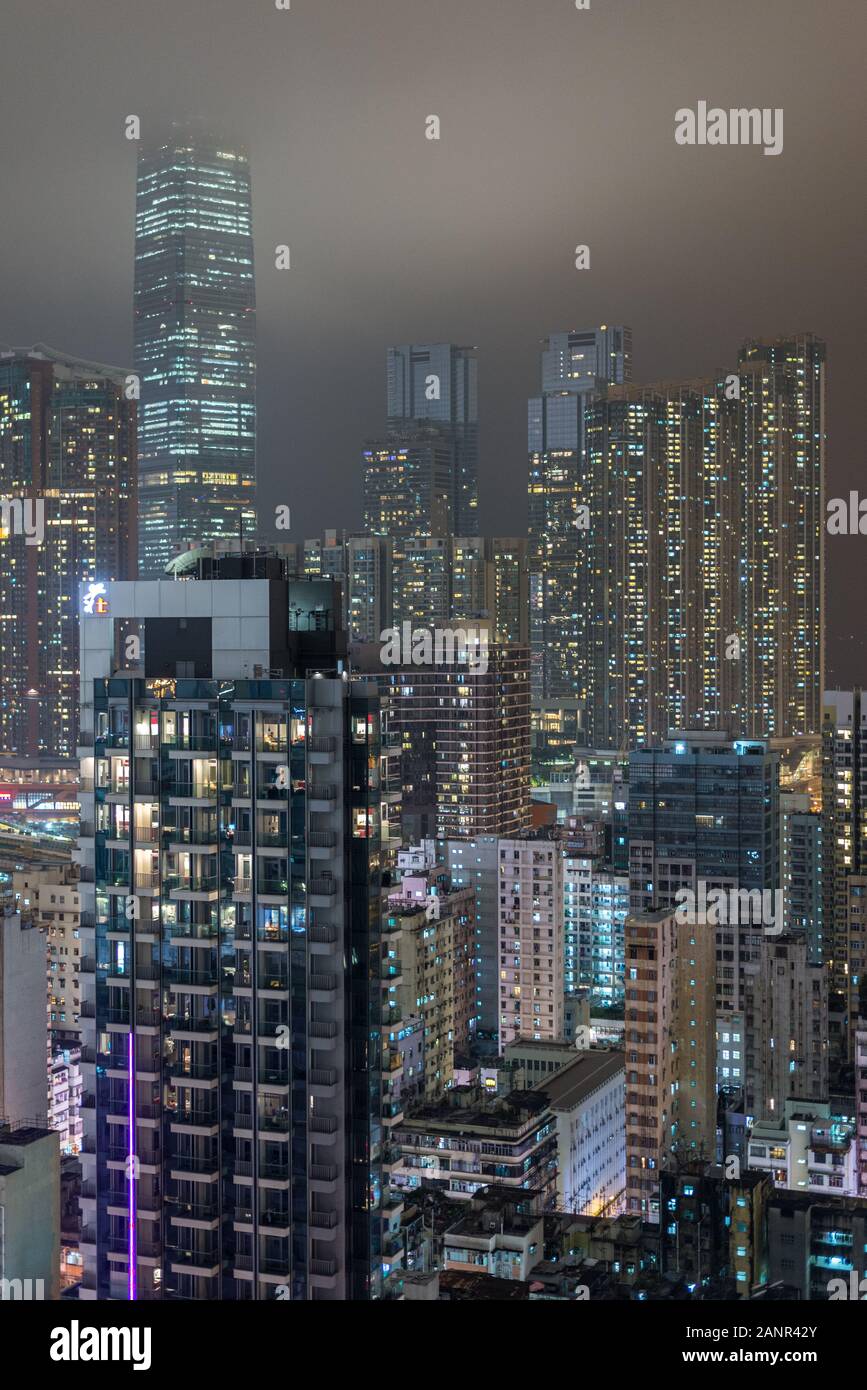 Kowloon, Hong Kong at Night Stock Photo - Alamy
