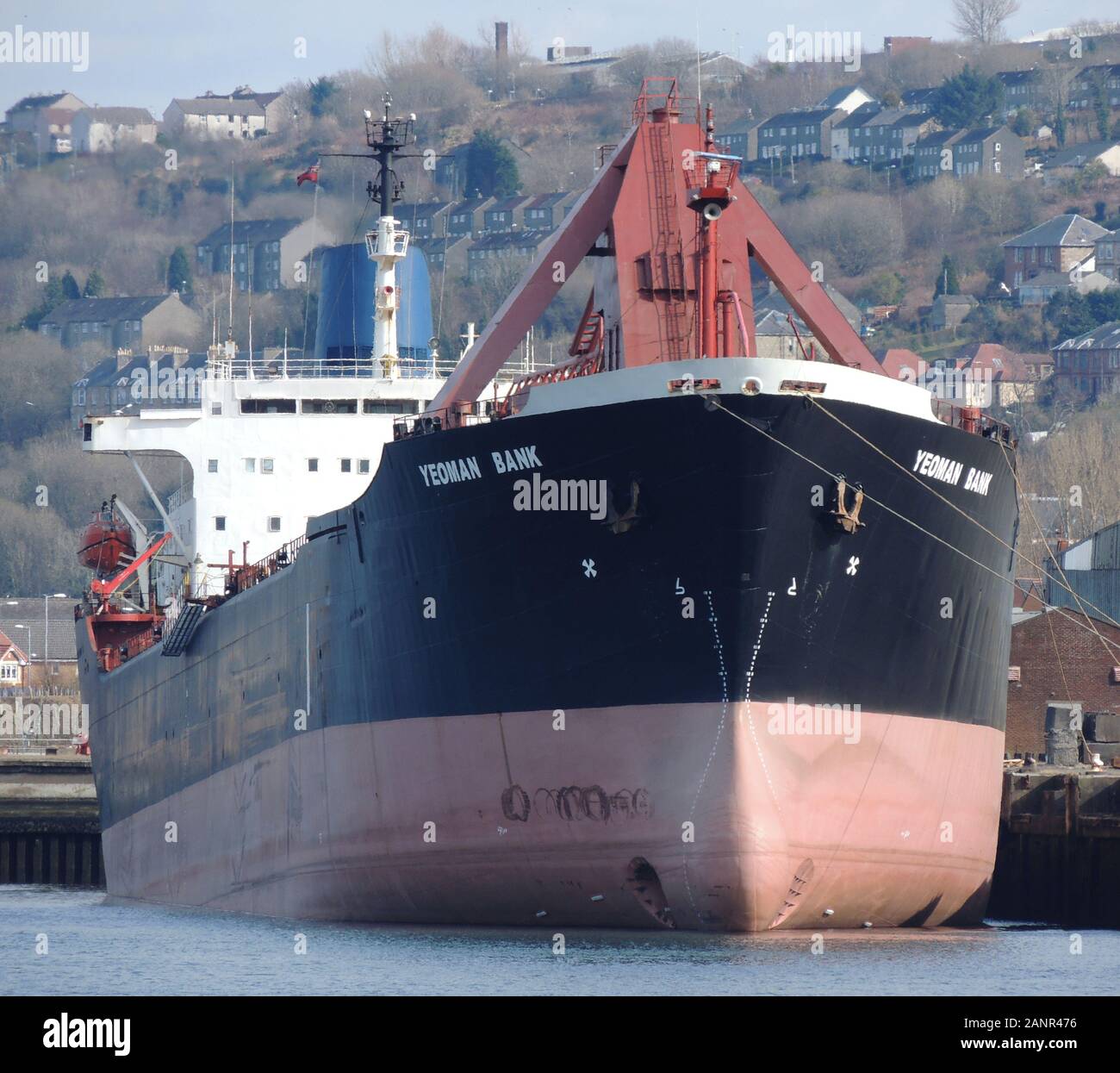 The Liberian-registered bulk carrier Yeoman Bank, at Inchgreen dock in Greenock, for emergency bow thruster repairs. Stock Photo