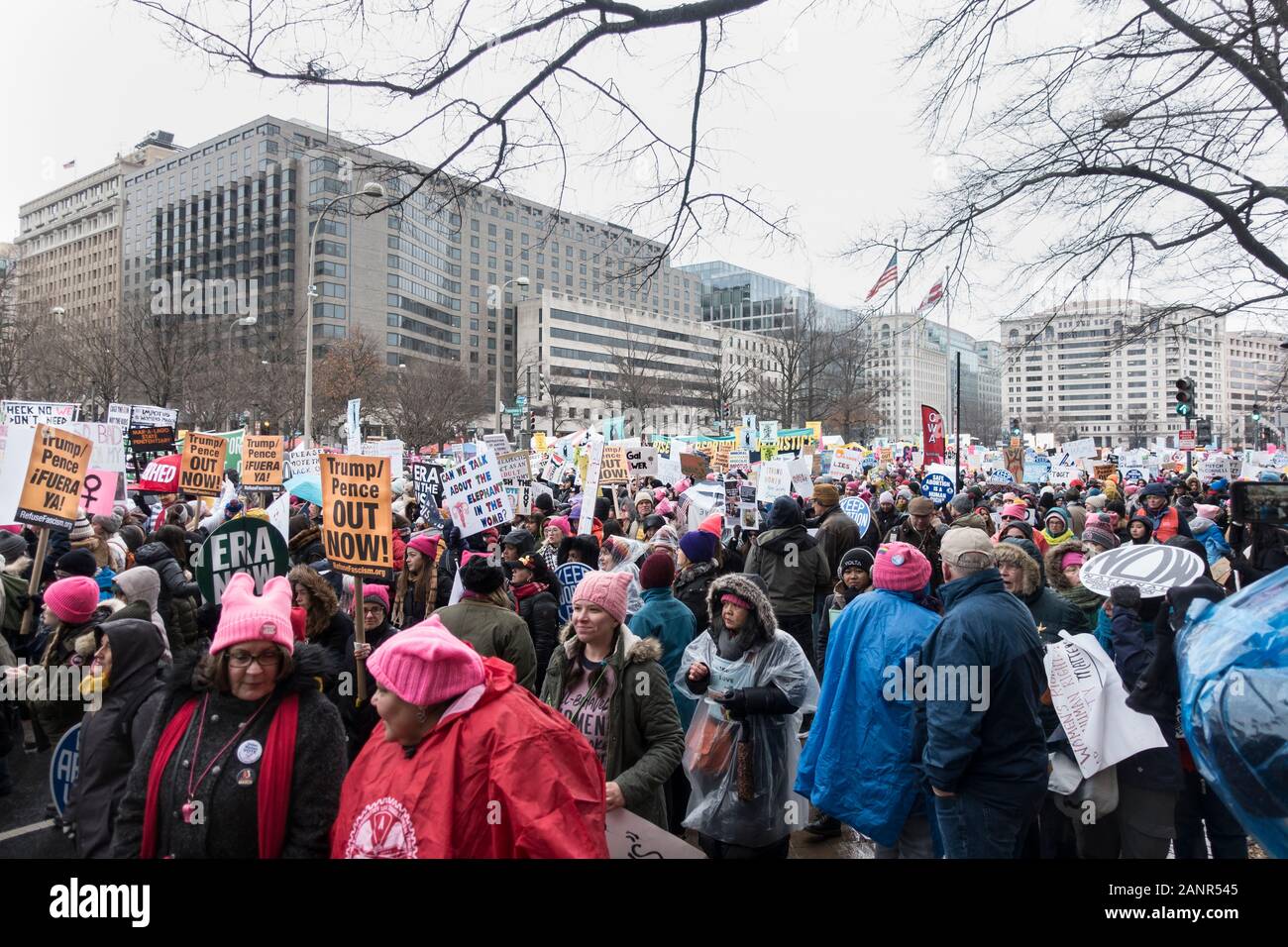 WASHINGTON, DC - JAN. 18, 2020: Emphatic marchers at Women's March 2020,  This was the 4th annual Women's March, and one of many marches around the US. Stock Photo