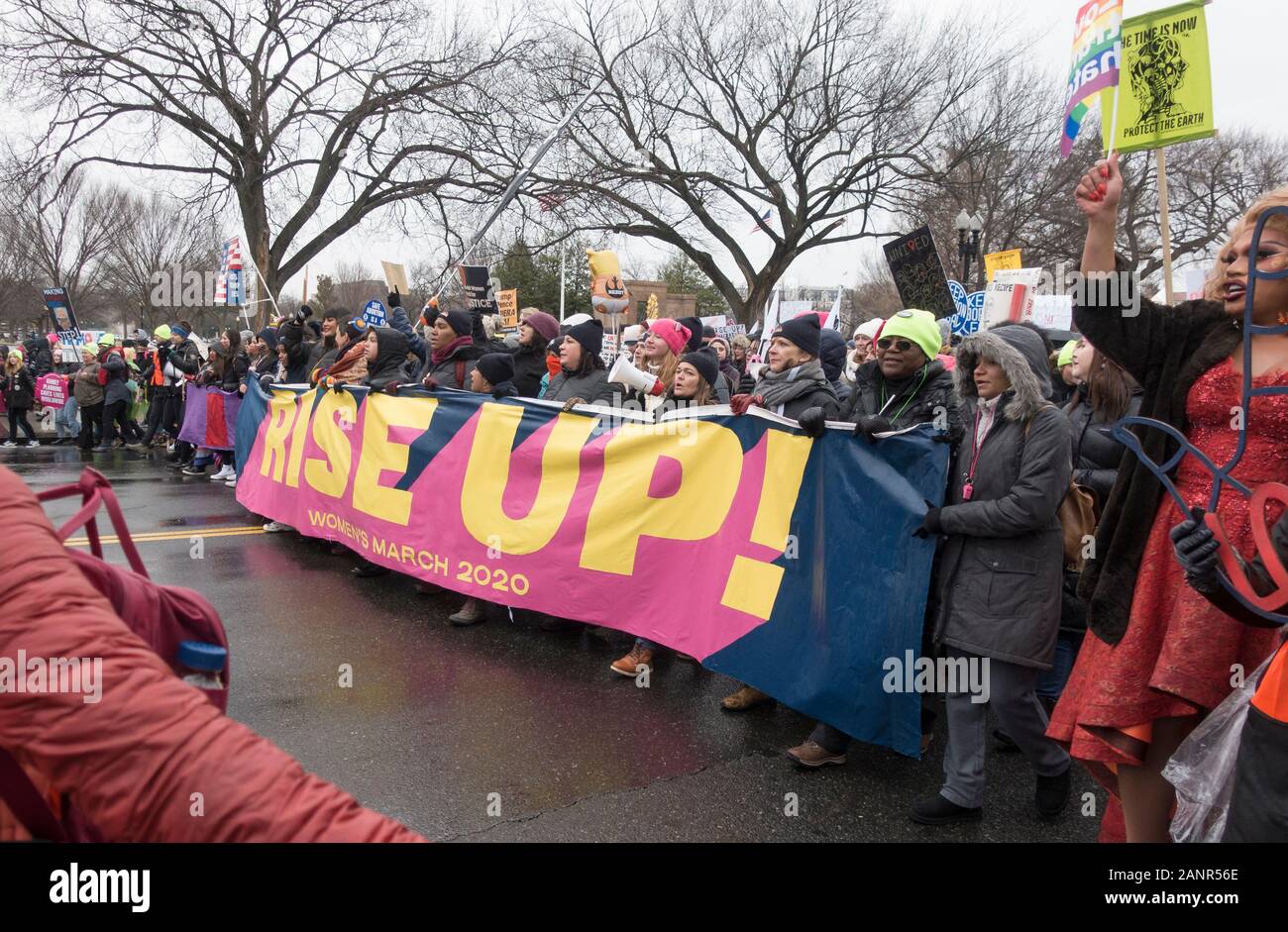 WASHINGTON, DC - JAN. 18, 2020: Emphatic marchers at Women's March 2020,  This was the 4th annual Women's March, and one of many marches around the US. Stock Photo