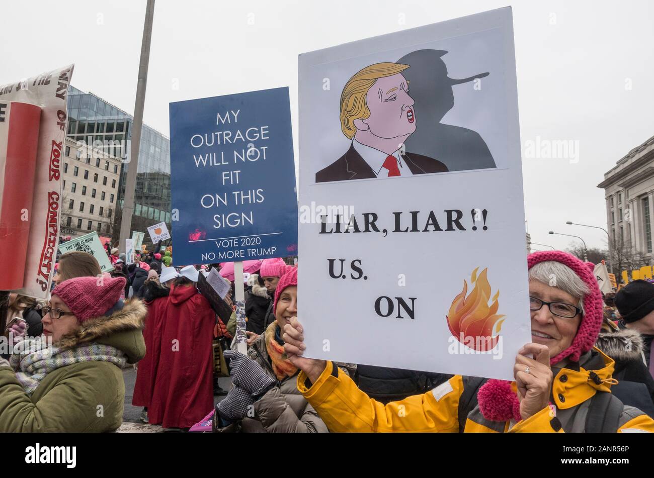 WASHINGTON, DC - JAN. 18, 2020: Emphatic marchers at Women's March 2020,  This was the 4th annual Women's March, and one of many marches around the US. Stock Photo