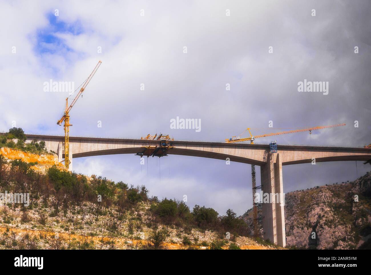 Constraction of new concrete bridge for new highway Bar - Bolijare over canyon of Tara river in MONTENEGRO, Europe Stock Photo