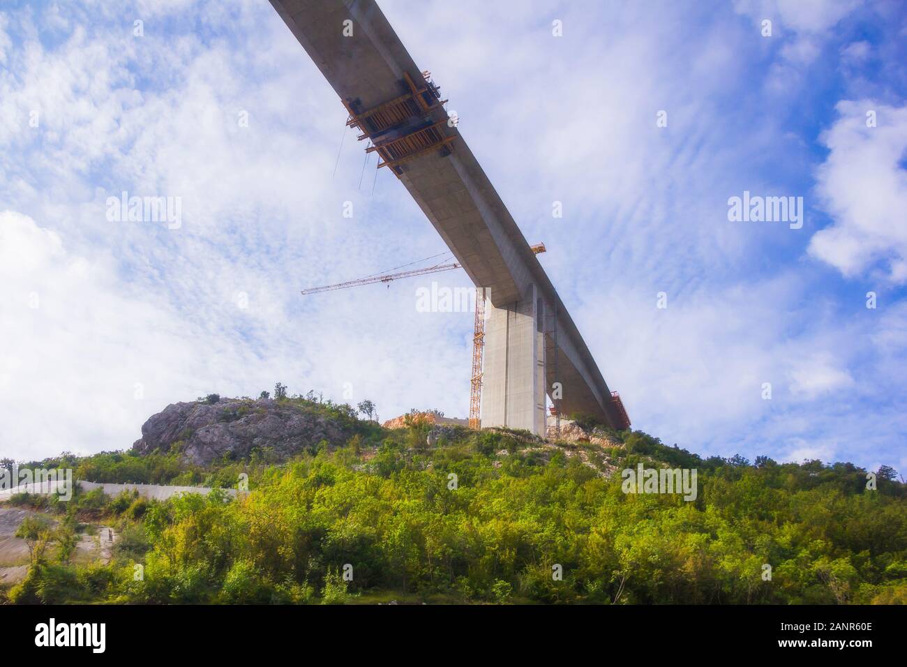 Constraction of new concrete bridge for new highway Bar - Bolijare over canyon of Tara river in MONTENEGRO, Europe Stock Photo