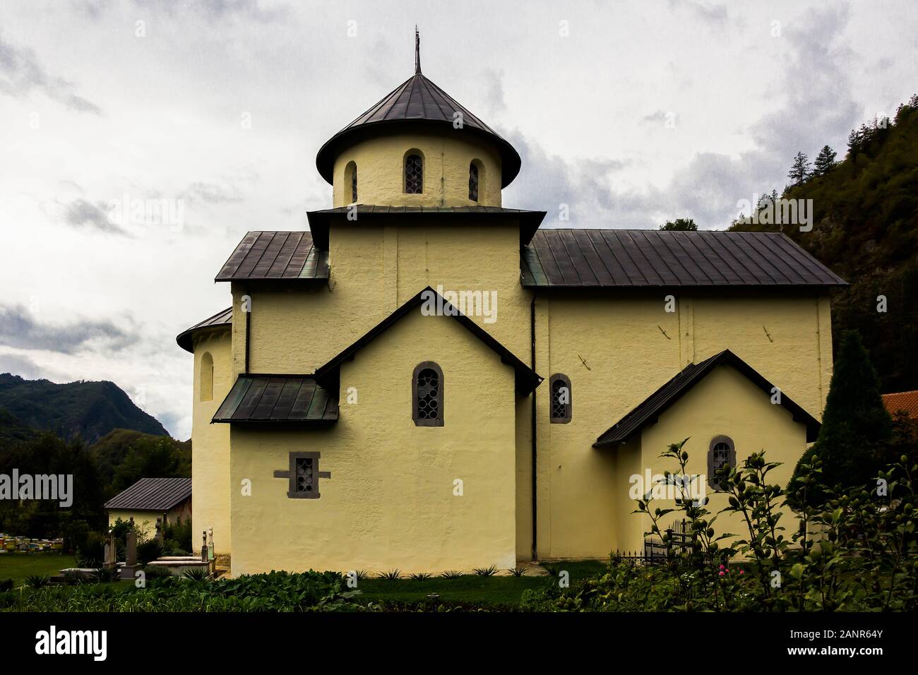 he church of the saint nicholas of myra in Serbian Orthodox monastery (cloister) Moracha in Montenegro, founded in 1252,  Rascian architectural style Stock Photo