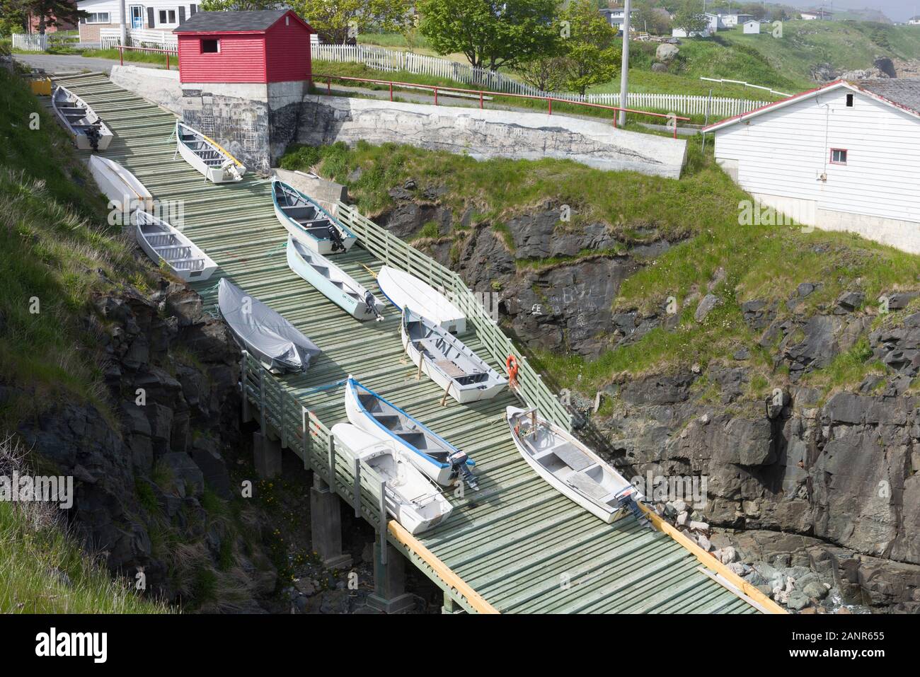 Boat ladder in Pouch Cove, coastal town in Newfoundland, Canada Stock