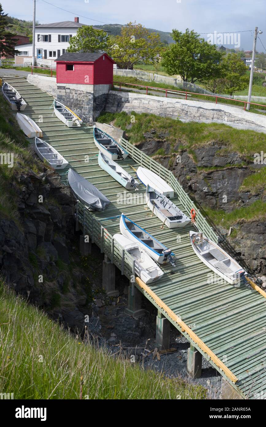 Boat ladder in Pouch Cove, coastal town in Newfoundland, Canada. Stock Photo