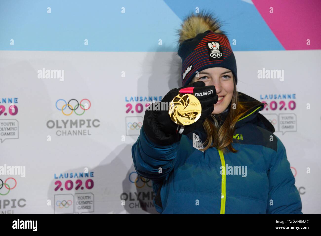 Lausanne, Switzerland. 18th Jan, 2020. Lisa Hirner of Austria with her gold  medal from the Women Individual NH/4kn Combined event in the 2020 Winter  Youth Olympic Games in Lausanne Switzerland. Credit: Christopher