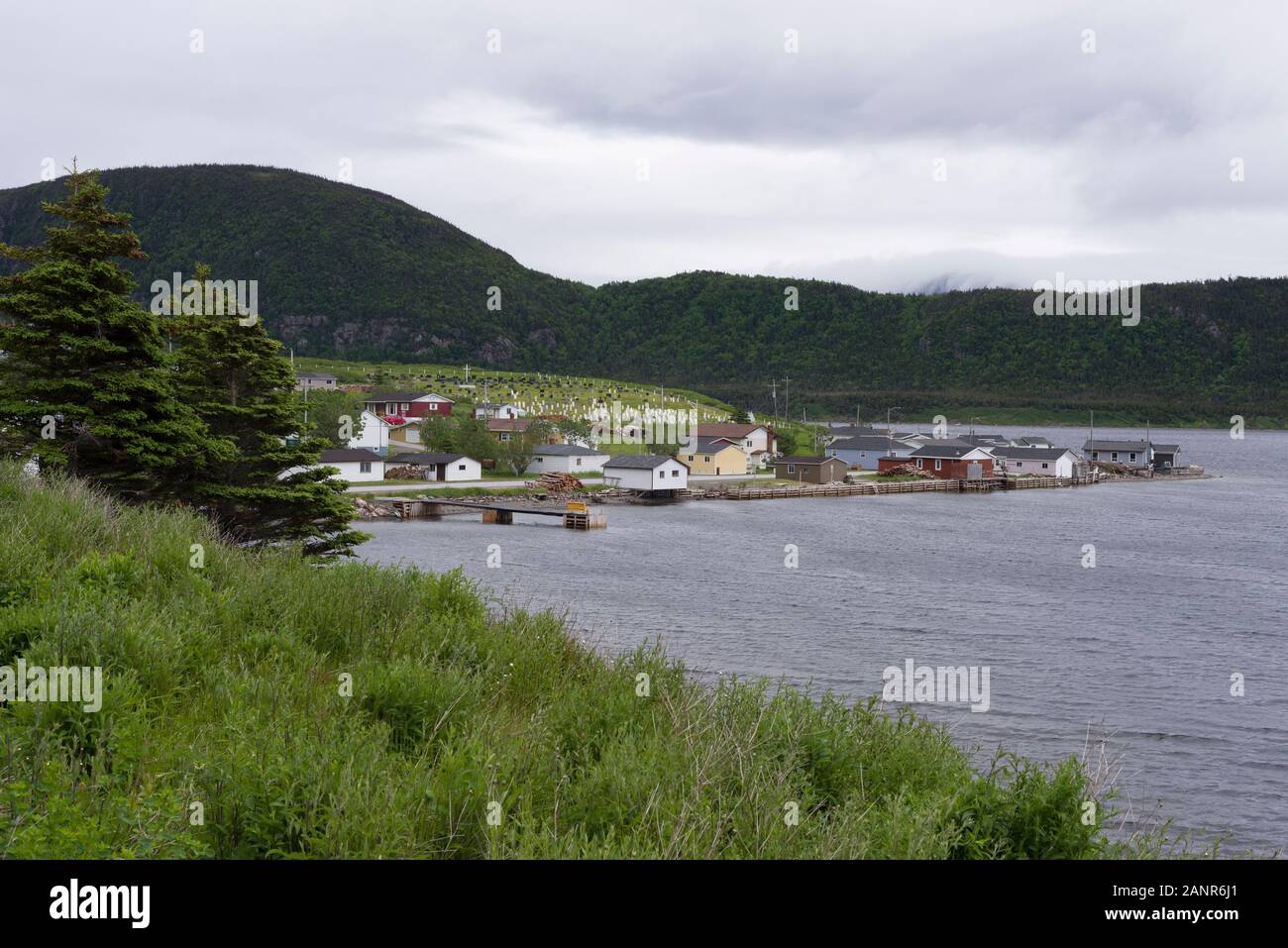 Lark Harbour, small fishing community on the western coast of Newfoundland, on the south side of the Bay of Islands. Stock Photo