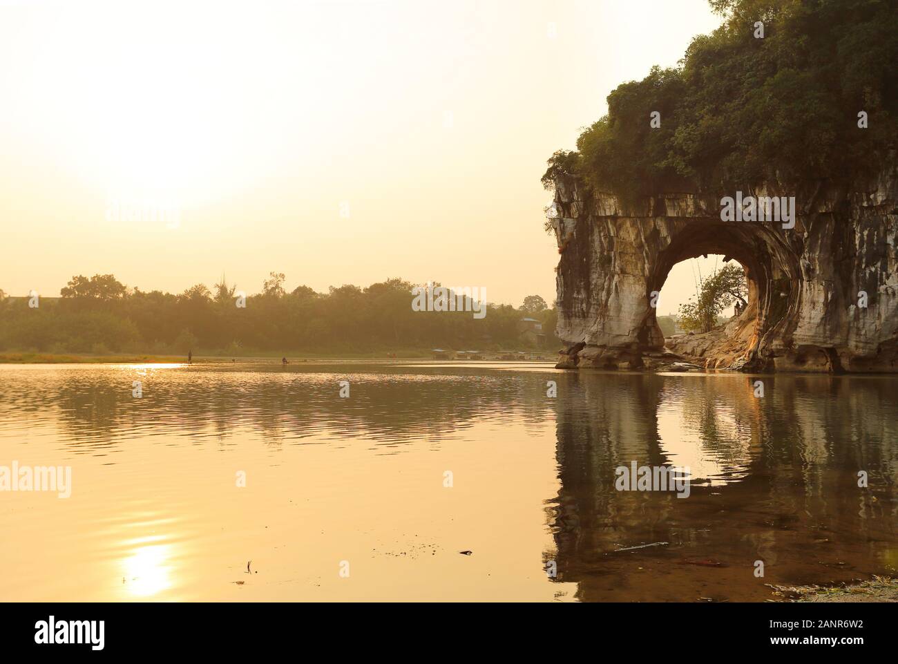 Stone Elephant Trunk at Elephant Trunk Hill Park at Sunrise, Guilin
