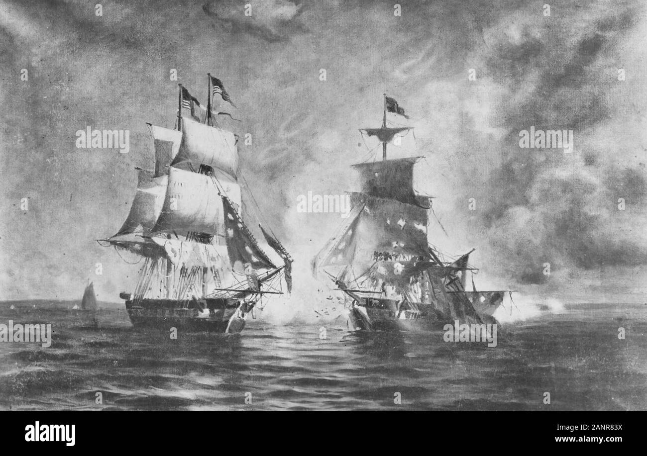 The USS Enterprise captures HMS Boxer off Portland, Maine, 5 September 1813. Stock Photo