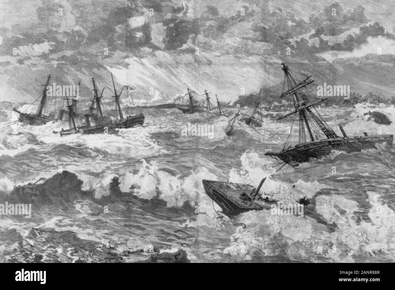 The Hurricane at Samoa on the morning of March 16, 1889 Stock Photo