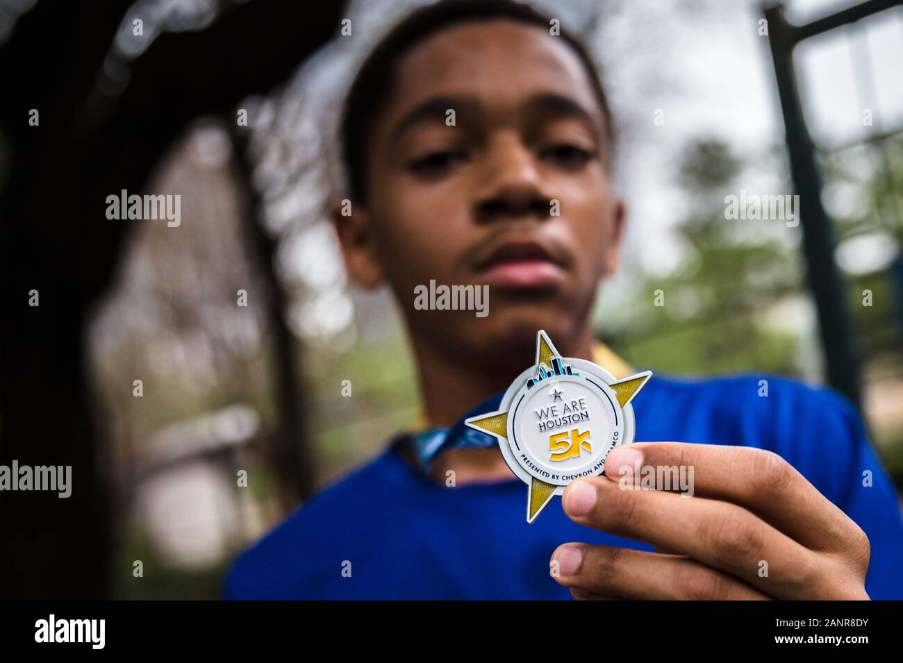 Houston, Texas, USA. 18th Jan, 2020. Christian James displays his race ...
