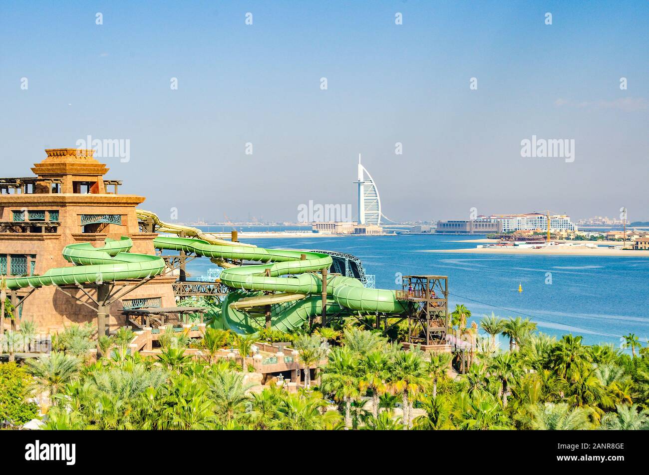 Scenic view from the Aquaventure Waterpark in Atlantis. The Palm is the