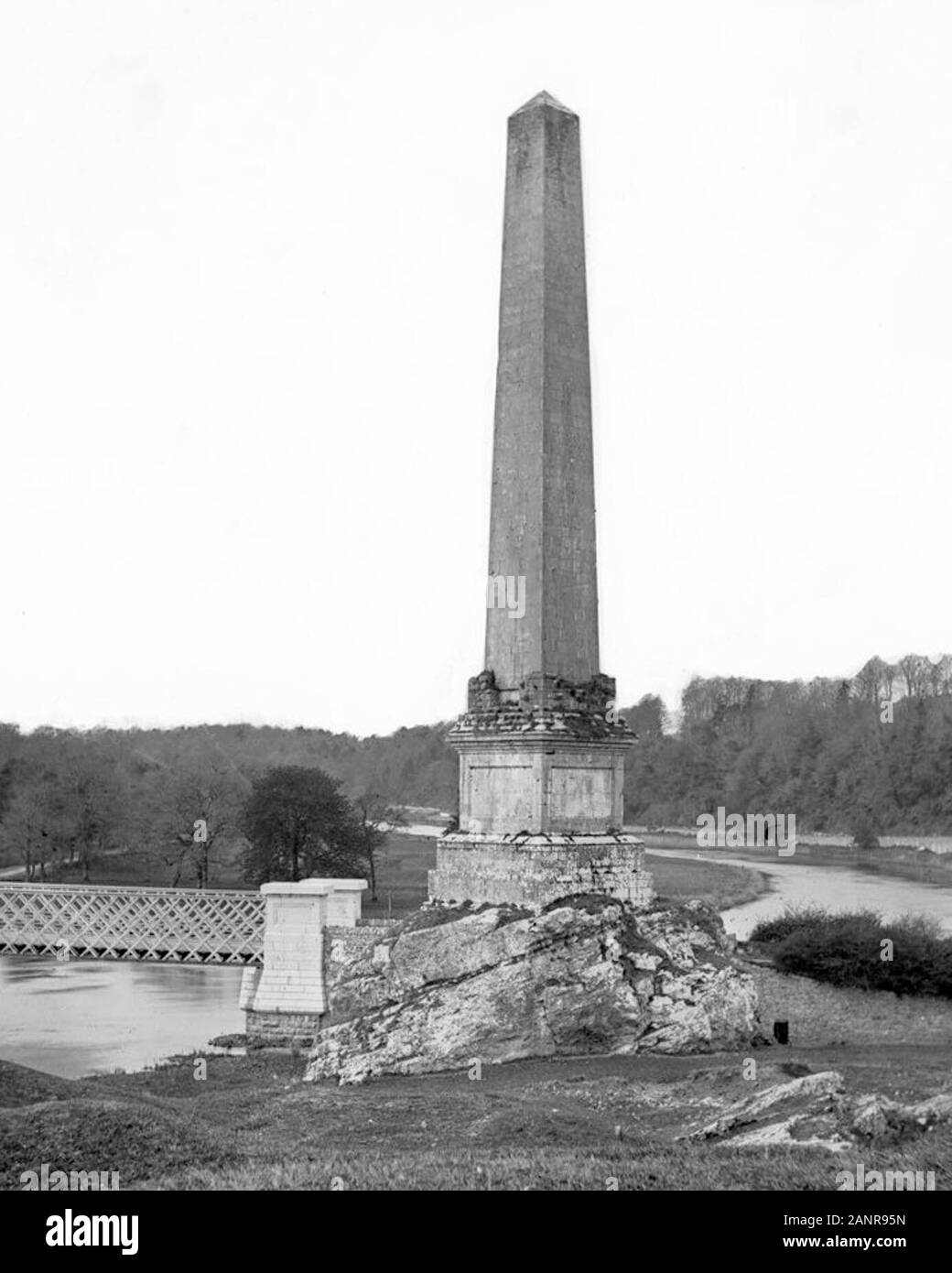 View of the commemorative Boyne Obelisk prior to 1883 (erected in 1736). It was destroyed in 1923. Stock Photo