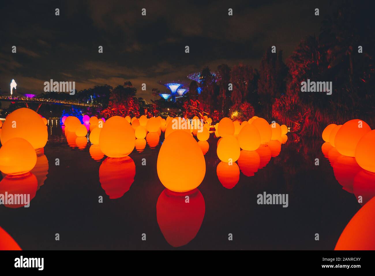 The gardens by the bay light exhibition in Marina bay, Singapore Stock