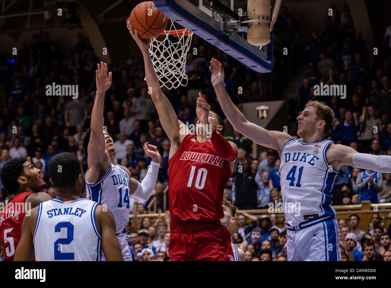 Durham, NC, USA. 18th Jan, 2020. Louisville Guard Samuell Williamson (10) during the NCAA Basketball game between the Louisville Cardinals and Duke Blue Devils at Cameron Indoor Stadium in Durham, NC. Brian McWaltersCSM/Alamy Live News Stock Photo