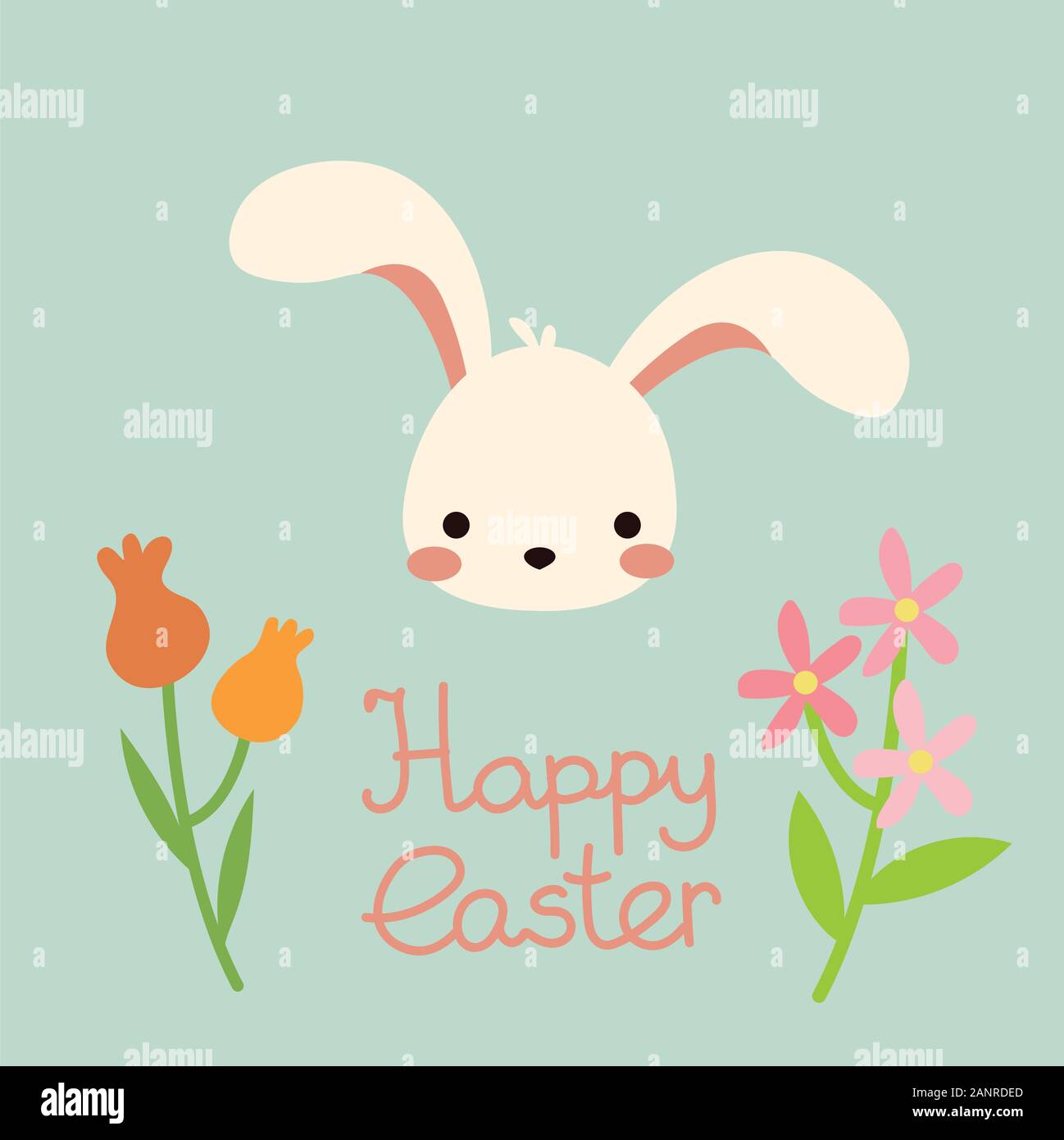 Cute vector easter bunny. Lettering and flowers Stock Vector Image ...