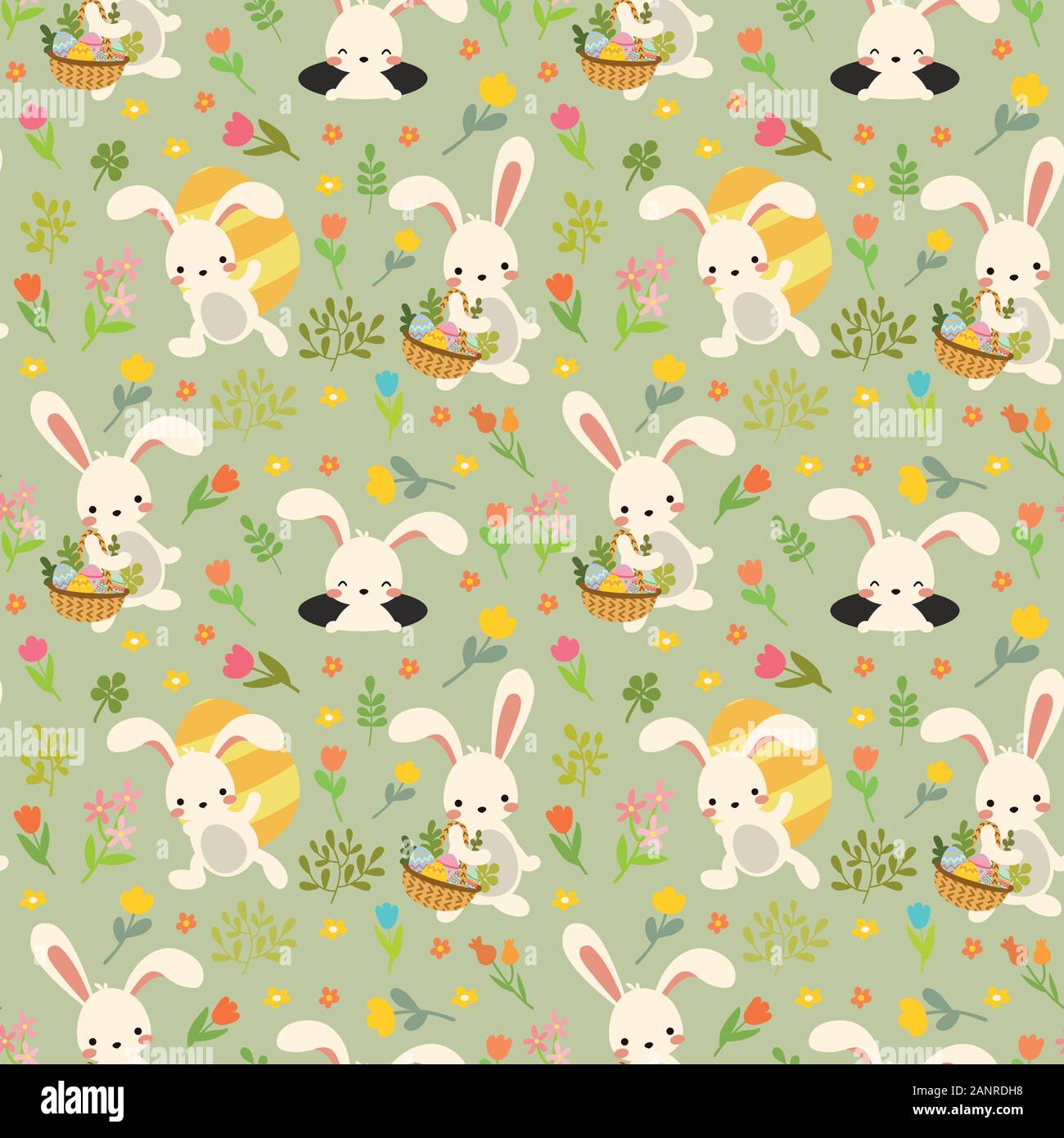 Vector cute easter bunny and eggs seamless pattern Stock Vector