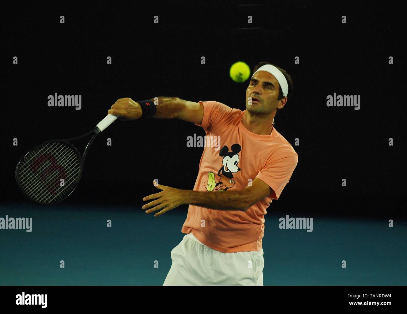 Melbourne Park Australian Open 19/01/2020 Who's that wearing a Mickey Mouse T  shirt? Roger Federer practices today ahead of Australian Open Roger Parker  International Sports Fotos Ltd Stock Photo - Alamy