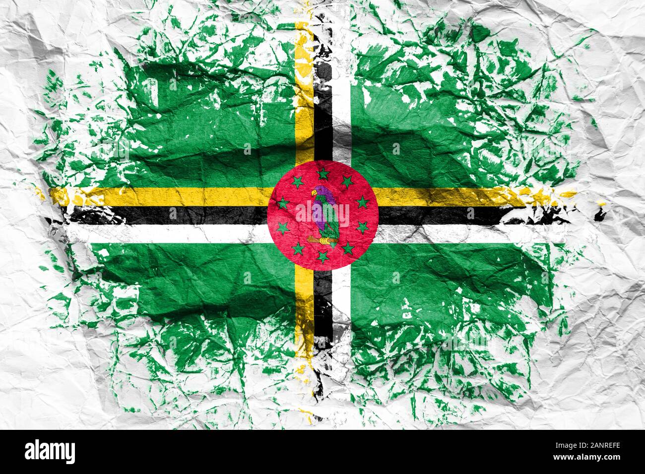 The national flag of the Dominica is painted on crumpled paper. Flag ...