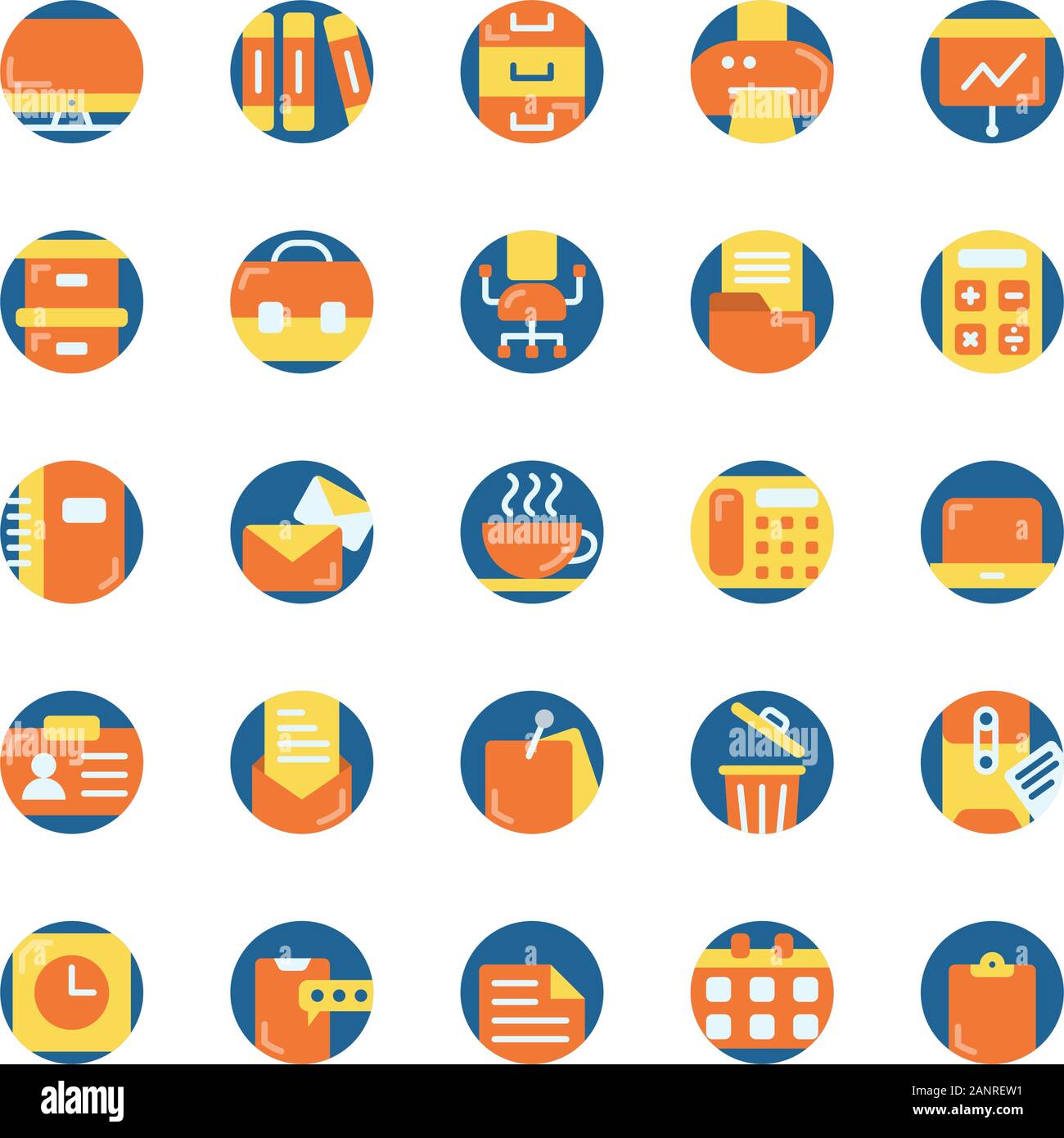Work Office flat icon set. Vector and Illustration Stock Vector Image ...