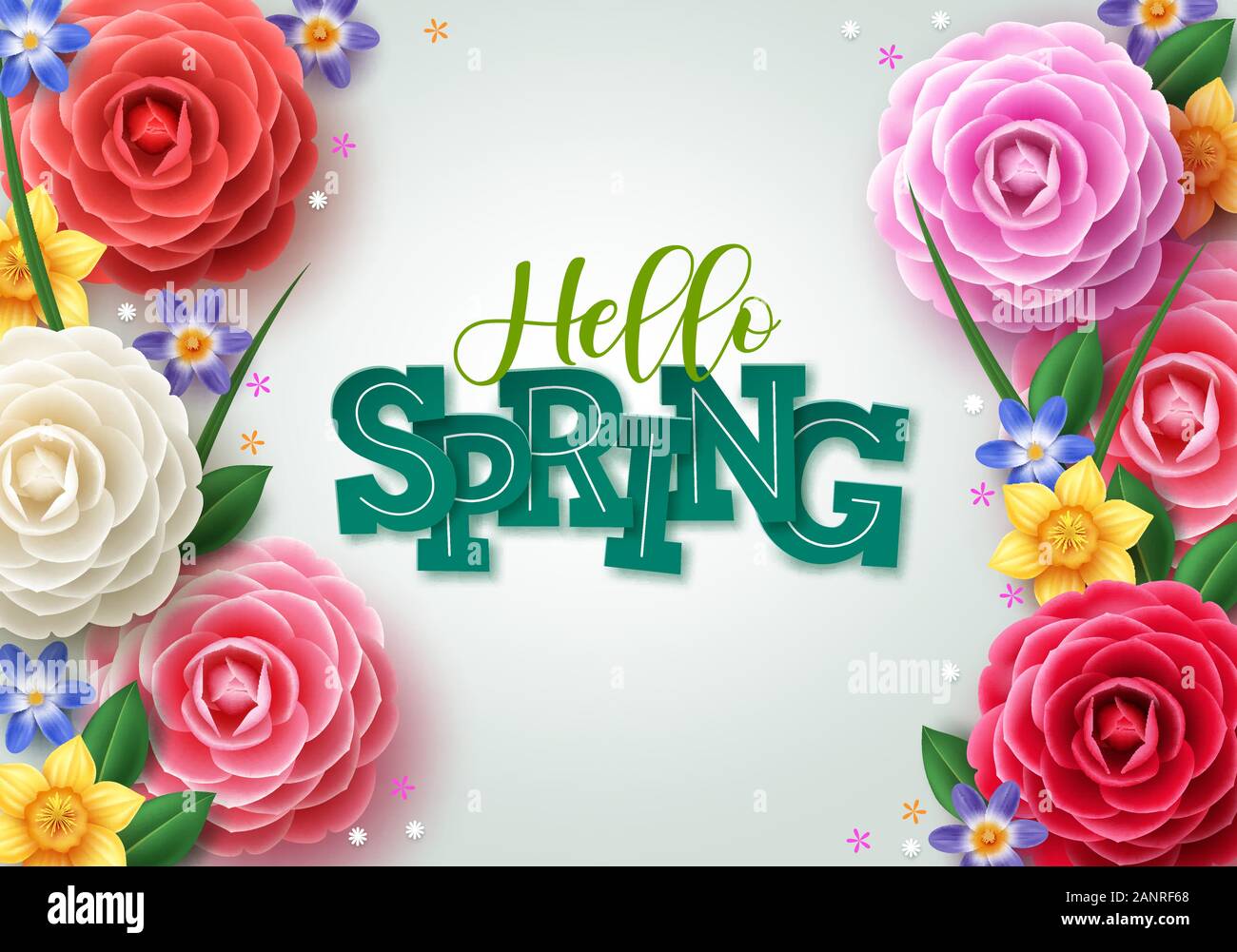 Hello spring vector concept design. Spring greeting text with colorful ...