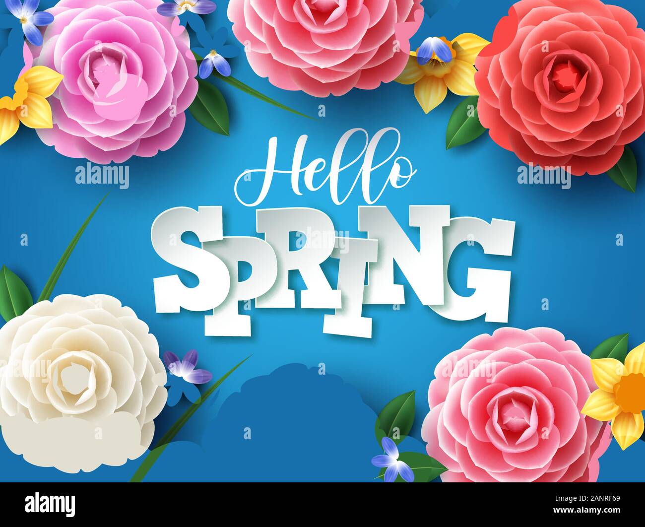Hello spring vector design. Hello spring greeting text with colorful ...
