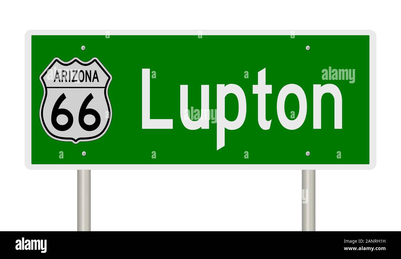 Rendering of a green 3d highway sign for Lupton Arizona on Route 66 ...