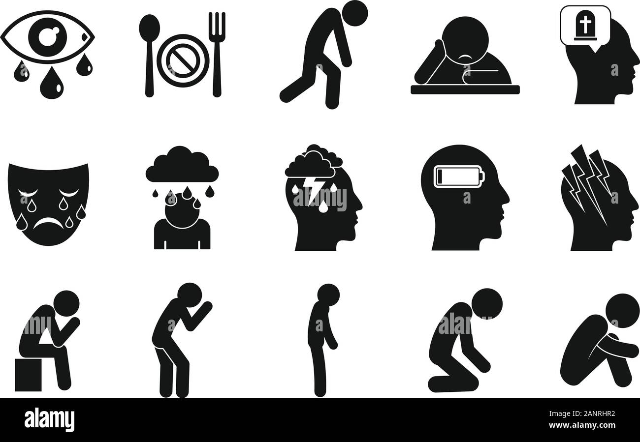 Depression icons set. Simple set of depression vector icons for web ...