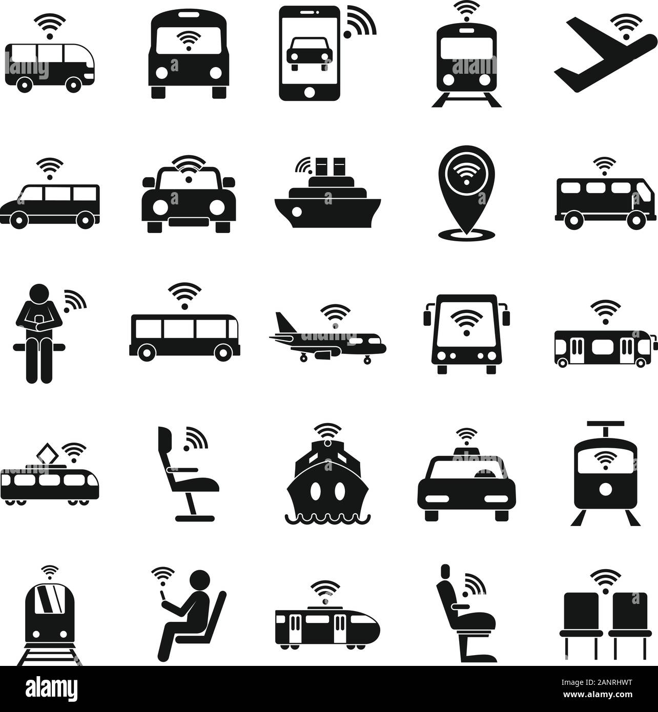 Wifi in transport icons set. Simple set of wifi in transport vector icons for web design on white background Stock Vector