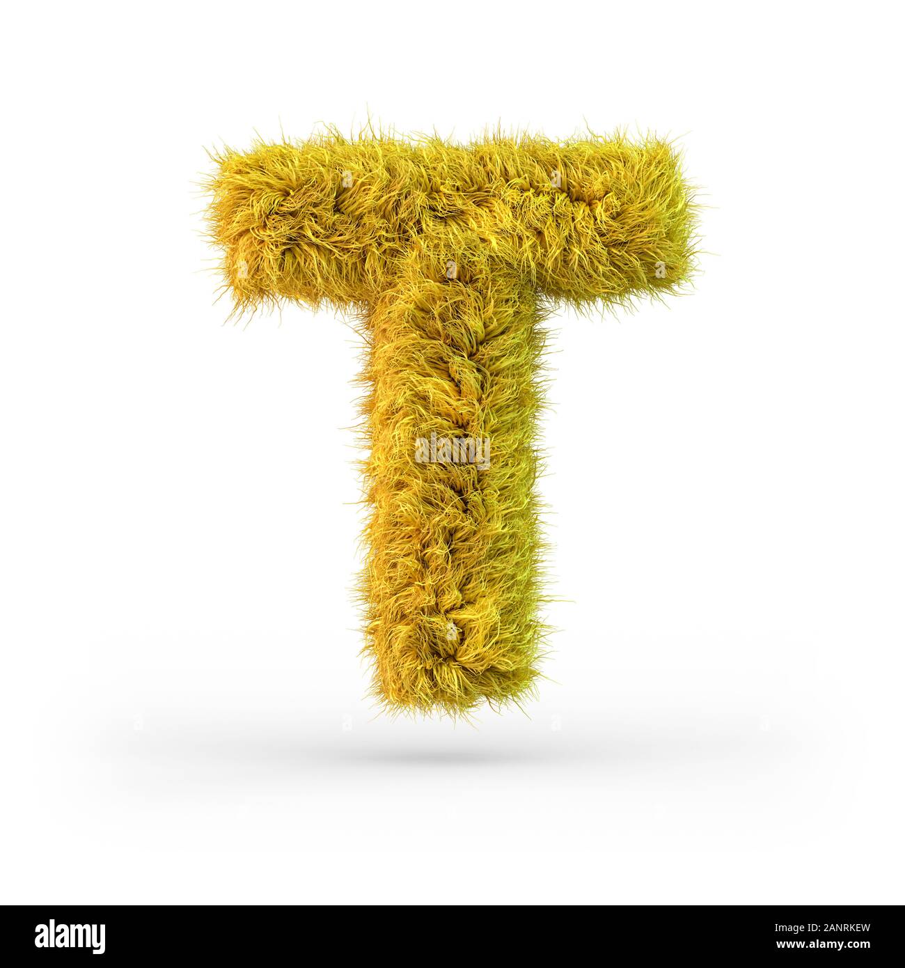 Capital letter T. Uppercase. Yellow fluffy and furry font. 3D rendering ...