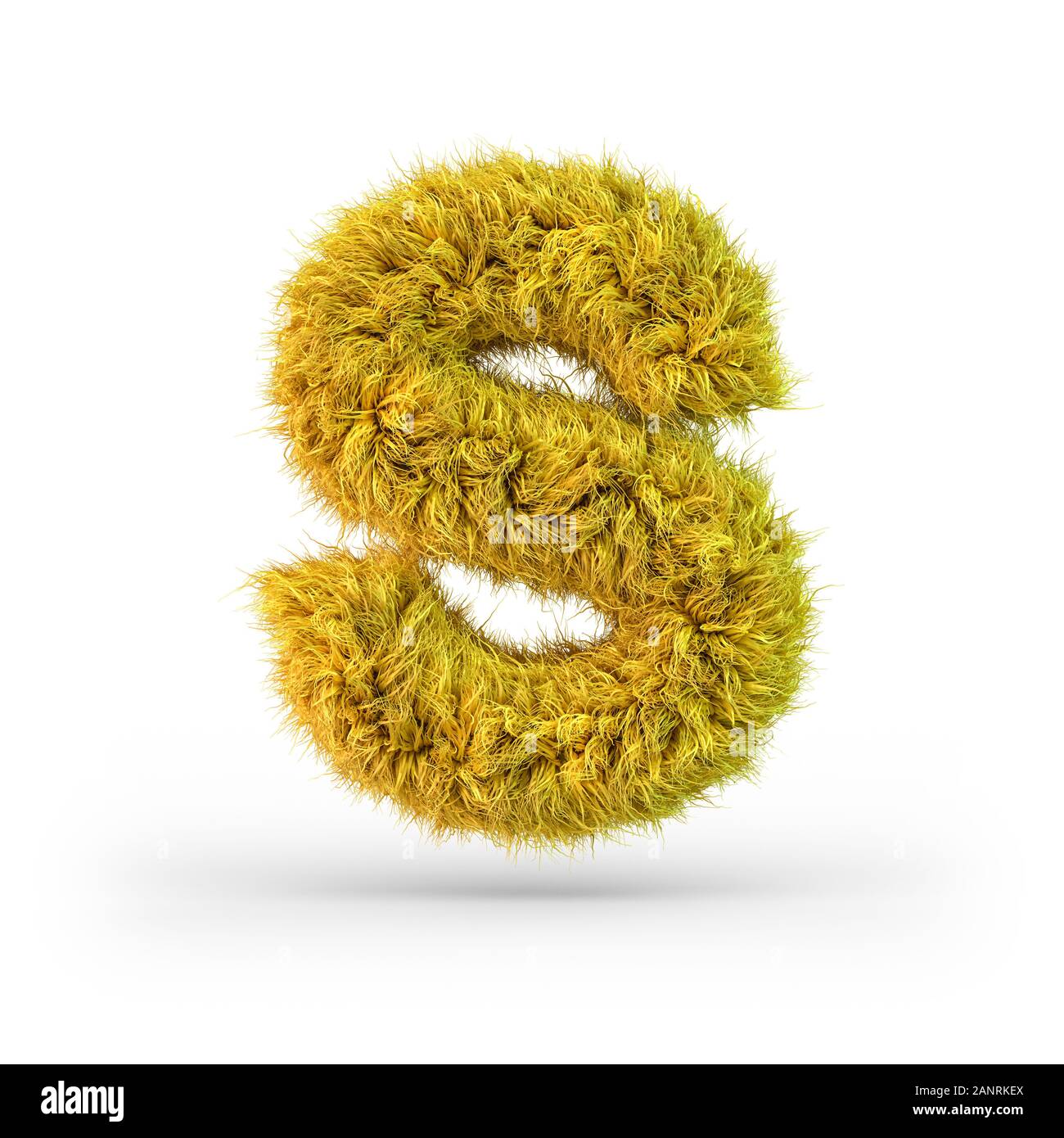 Capital letter S. Uppercase. Yellow fluffy and furry font. 3D rendering Stock Photo
