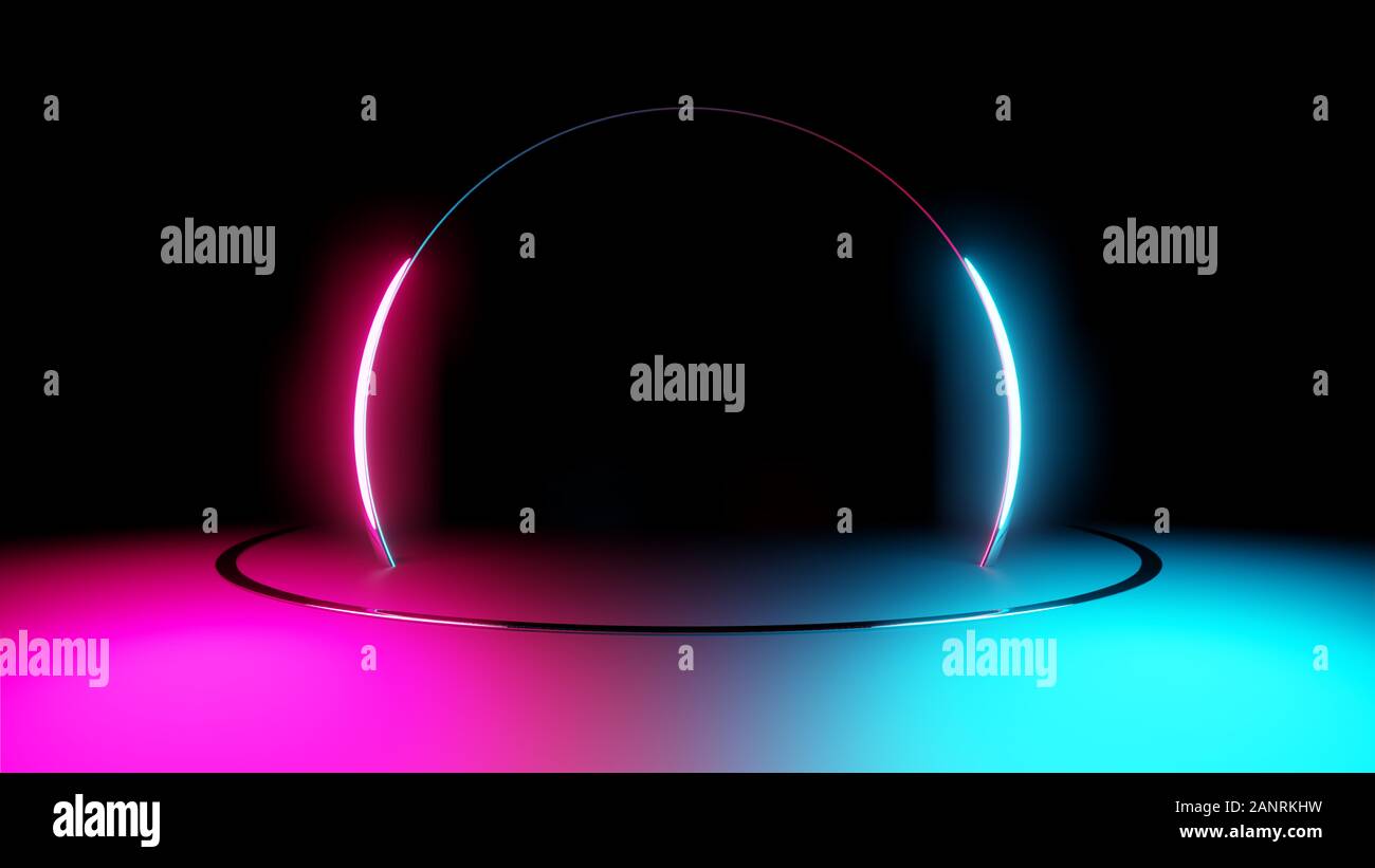 Neon light circle frame on dark background. 3D illustration Stock Photo ...