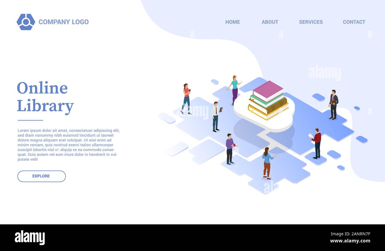 online library or cloud education with books website template or ...