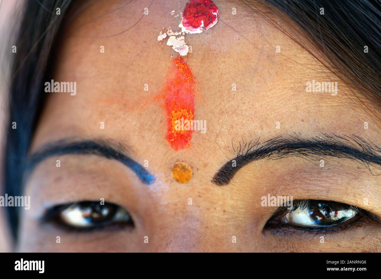 Close up on a Nepali woman eyes and tikka on her forehead. Kathmandu, Nepal  Stock Photo - Alamy