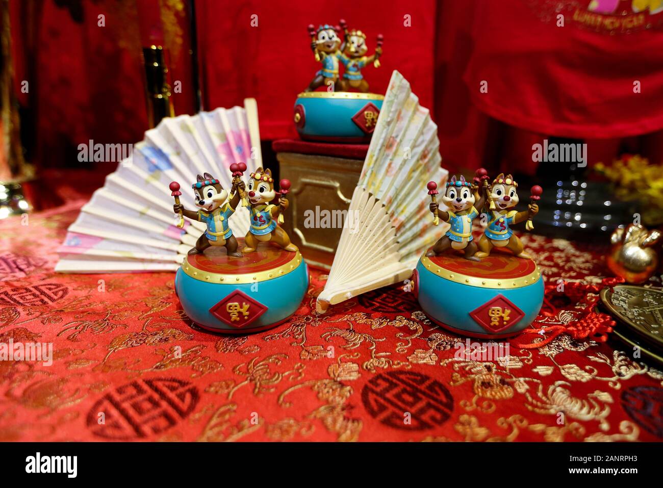 Anaheim, USA. 17th Jan, 2020. Chinese-style drums featuring Disney's cartoon characters Chip 'n' Dale are displayed during the Chinese Lunar New Year celebrations at Disney's California Adventure Park in Anaheim, the United Anaheim, USA. 17th Jan, 2020. Chinese-style drums featuring Disney's cartoon characters Chip 'n' Dale are displayed during the Chinese Lunar New Year celebrations at Disney's California Adventure Park in Anaheim, the United