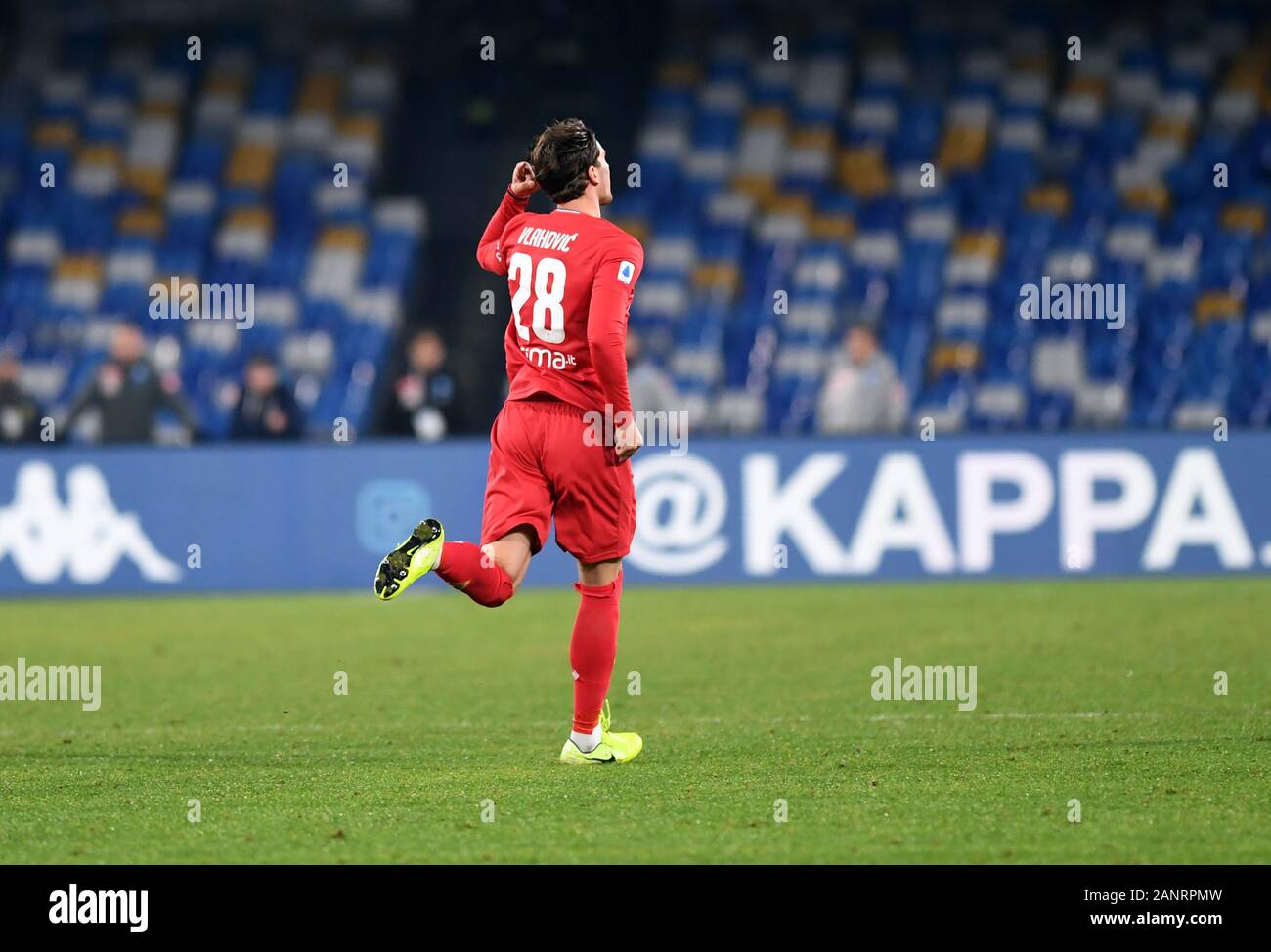 the player of acf fiorentina dusan vlahovic in contrast the player