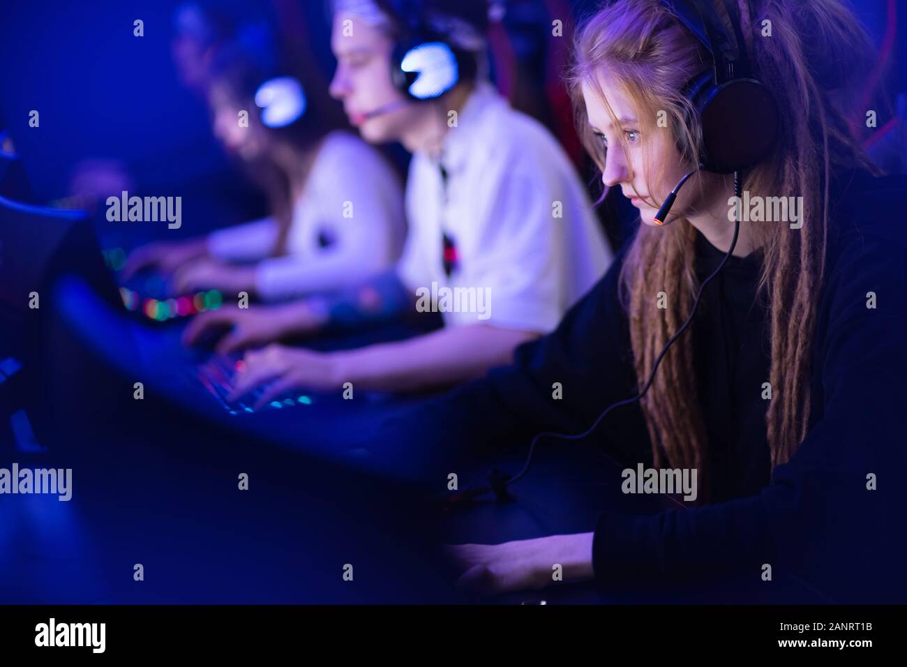 Team professional gamer playing tournaments online games computer