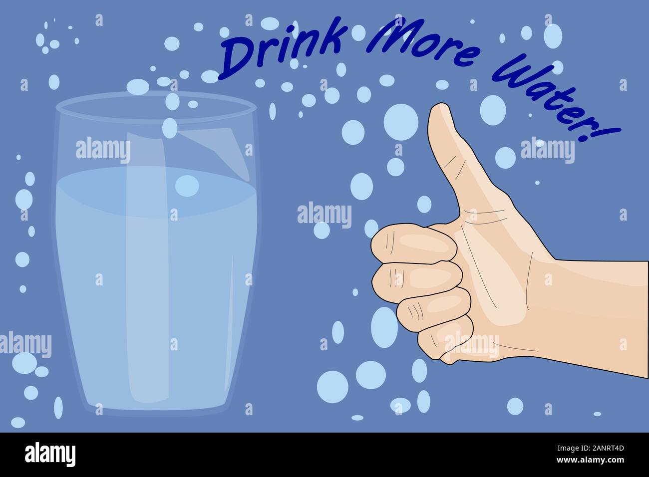 Drink more water! Water glass and hand signs for like. World Water Day. Healthy lifestyle, healthcare concept. Problem with dehydration. Poster.Vector Stock Vector