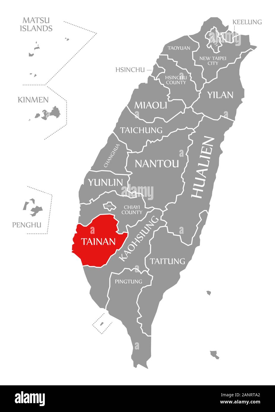 Tainan Map Hi Res Stock Photography And Images Alamy   Tainan Red Highlighted In Map Of Taiwan 2ANRTA2 