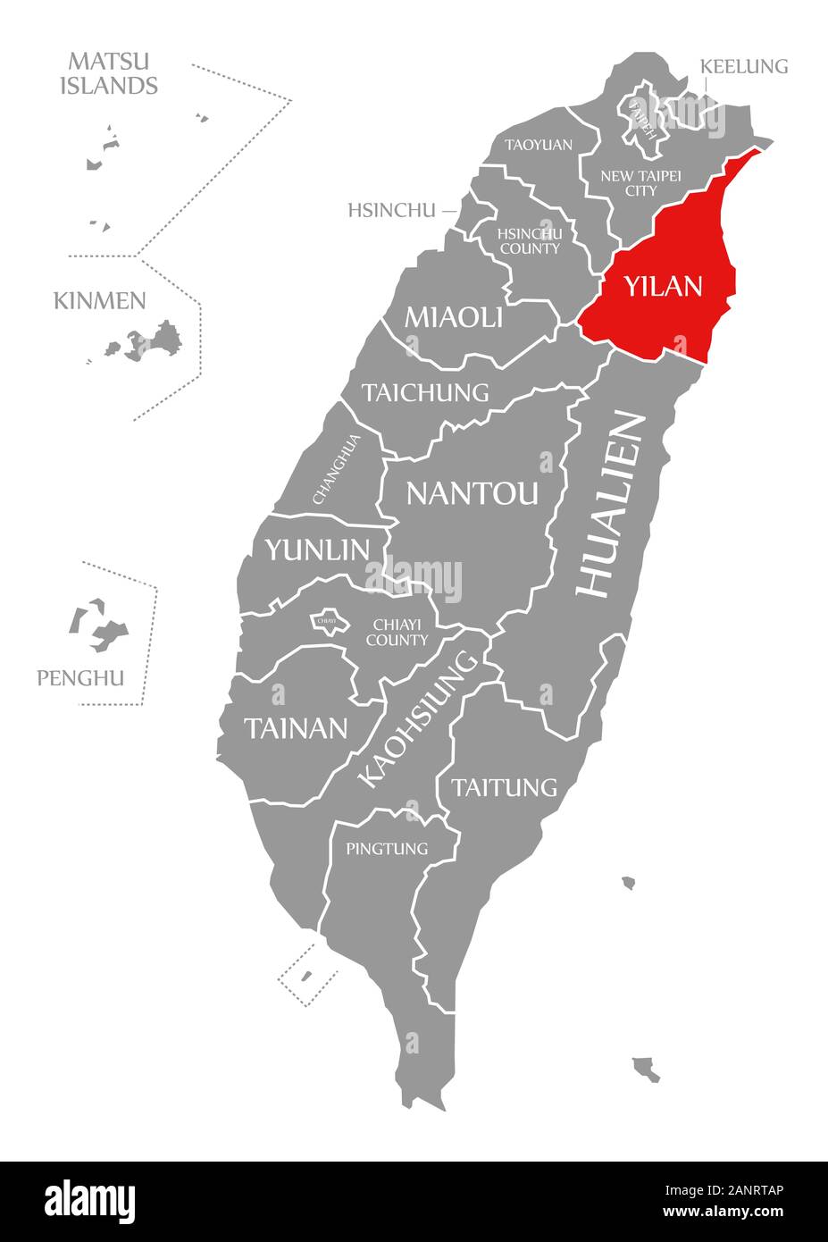 Yilan red highlighted in map of Taiwan Stock Photo Alamy