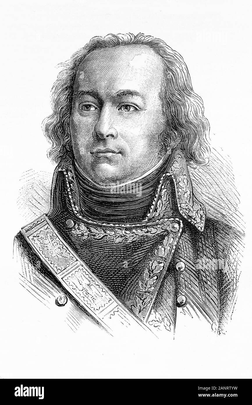 Claude Jacques Lecourbe. French general. Napoleonic wars. 1759-1815. Antique illustration. 1890. Stock Photo
