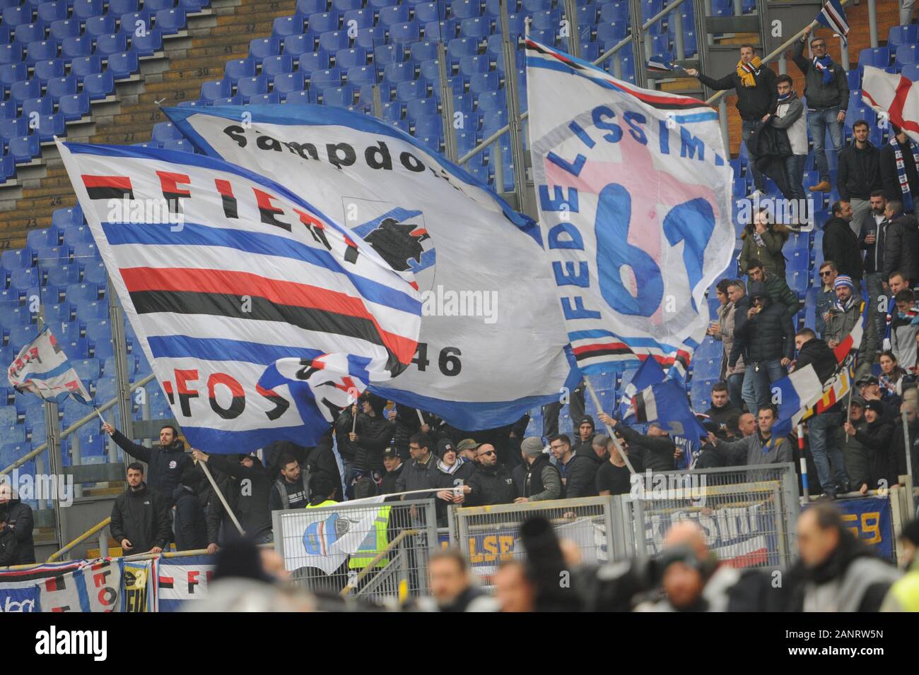 fans sampdoria during Lazio vs Sampdoria , Roma, Italy, 18 Jan 2020, Soccer Italian Soccer Serie A Men Championship Stock Photo