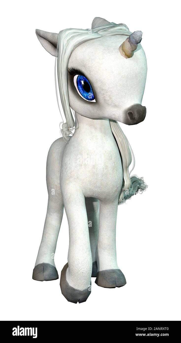3D rendering of a little fantasy white unicorn isolated on white ...