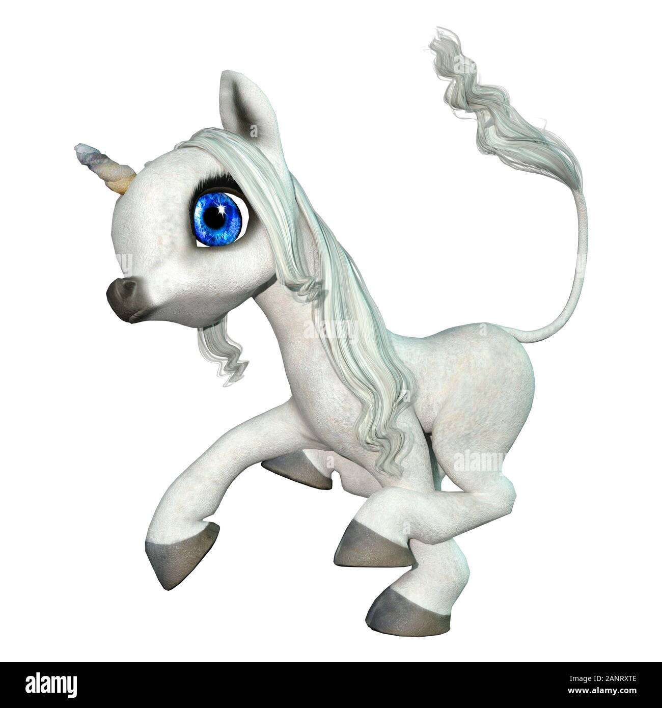 3D rendering of a little fantasy white unicorn isolated on white ...