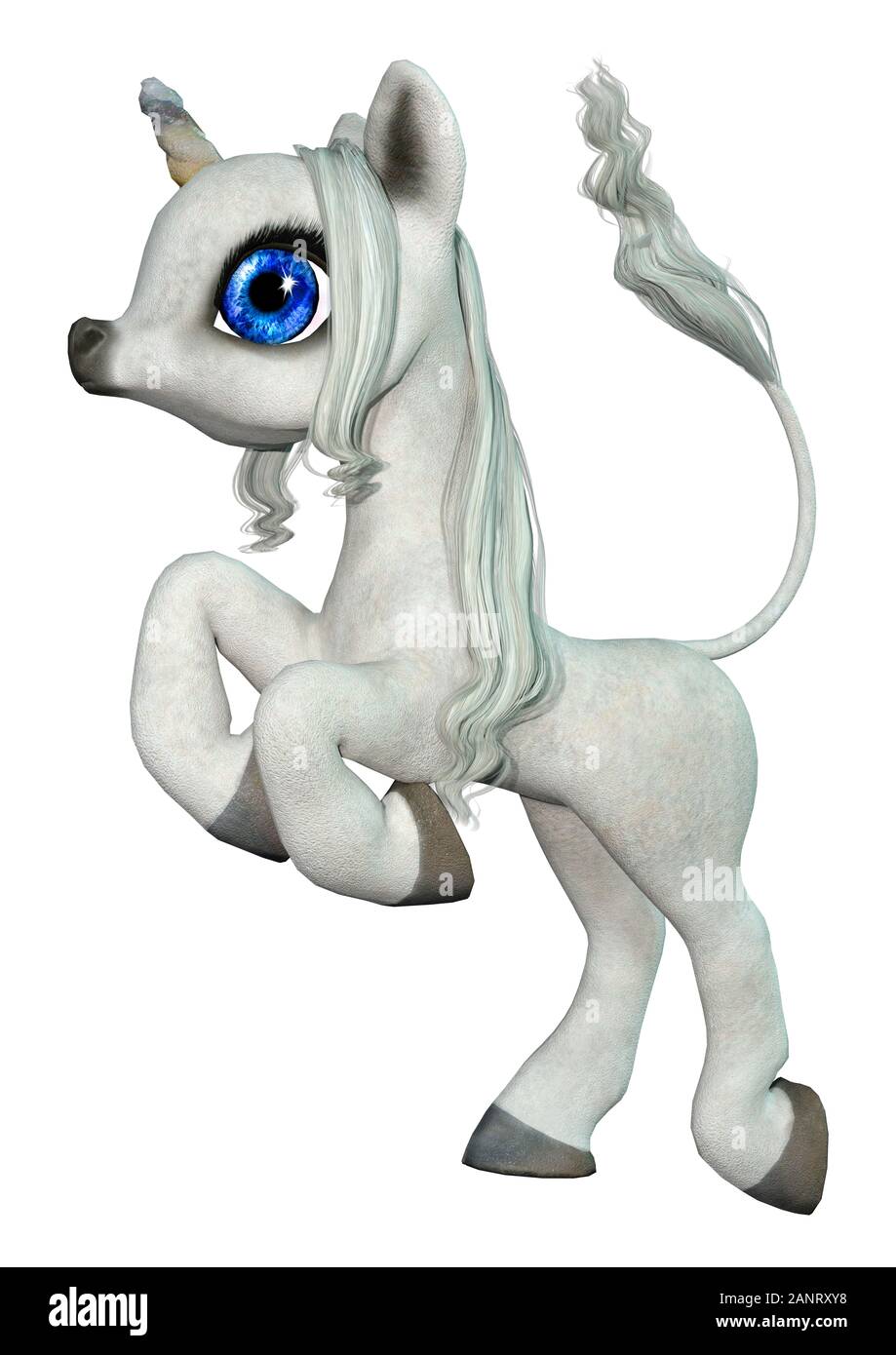 3D rendering of a little fantasy white unicorn isolated on white ...