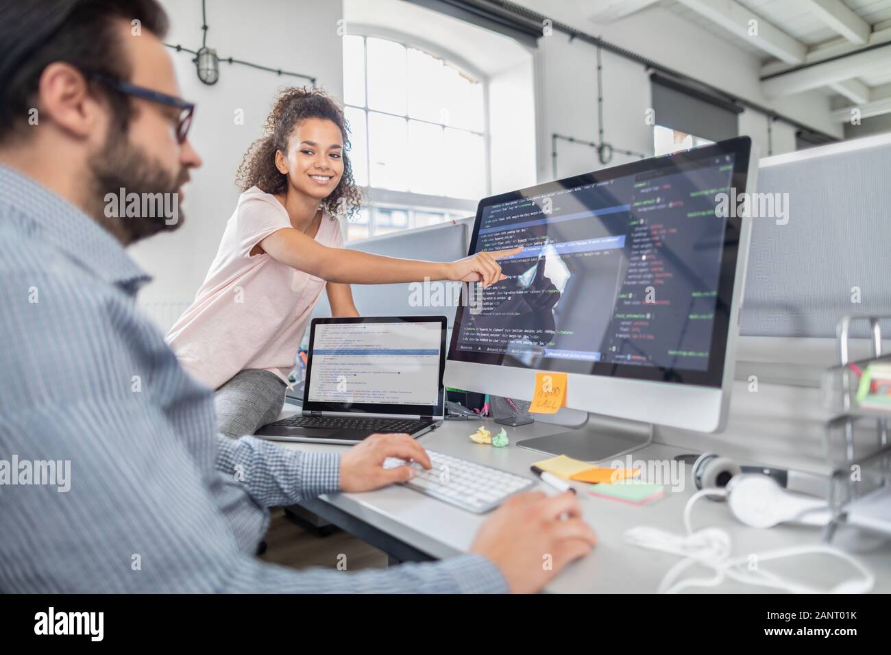 Developing programming and coding technologies. Website design. Programmer working in a software develop company office. Stock Photo