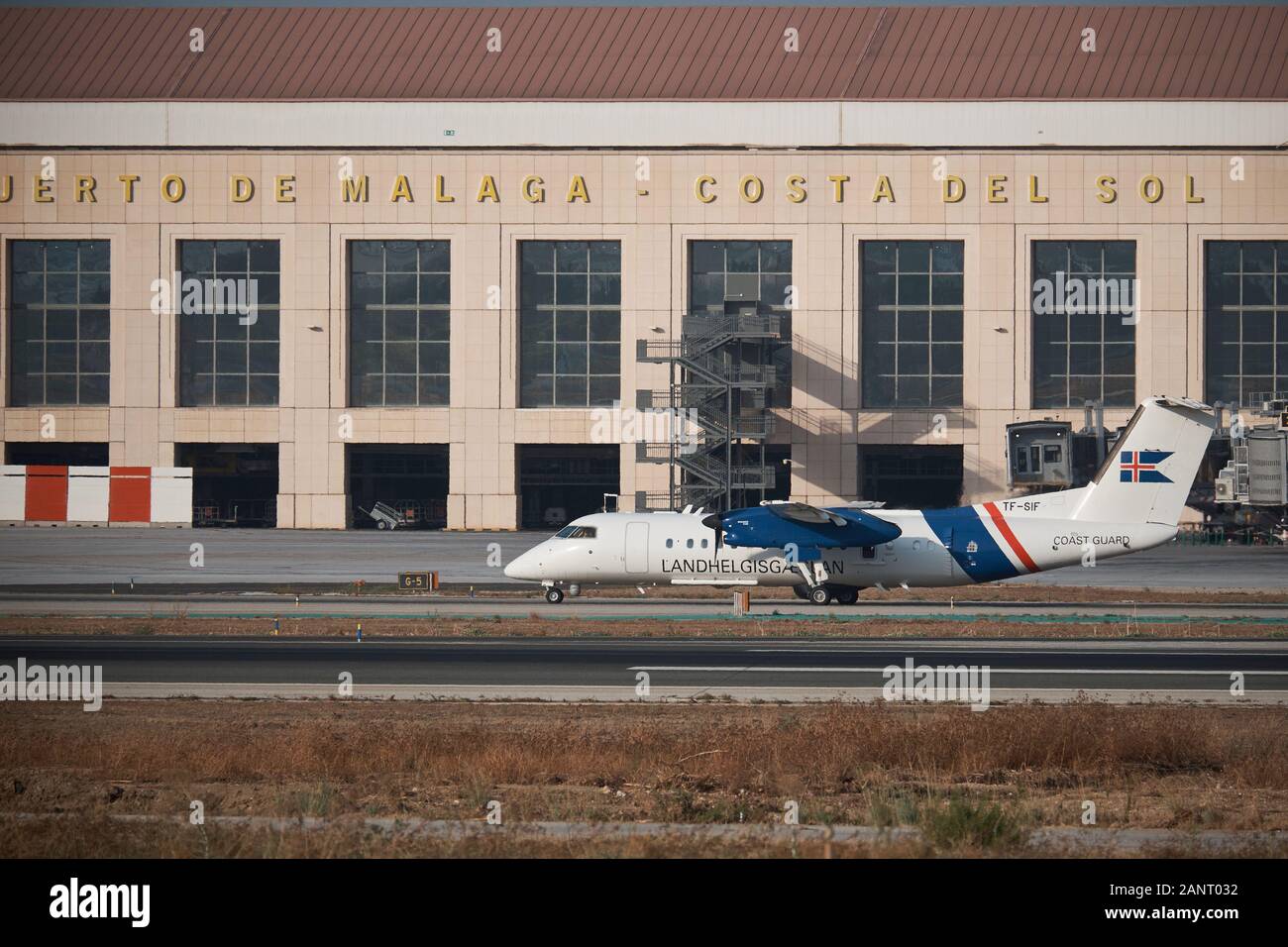 Bombardier Dash 8-Q314 (TF-SIF). Málaga, Spain. Stock Photo